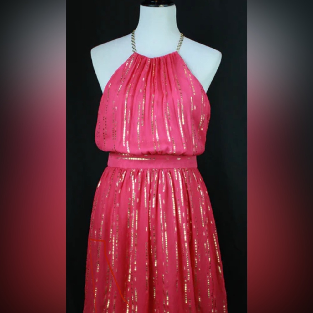NWT Milly size 4 backless pink and gold, silk halter mini dress